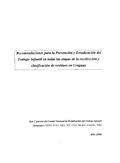 Recomendaciones para la prevención y erradicación del trabajo infantil en todas las etapas de la recolección y clasificación de residuos en Uruguay